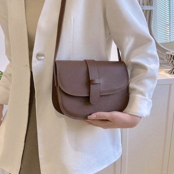 SHEIN brown vegan leather shoulder bag small gold tone hardware purse - Picture 1 of 6